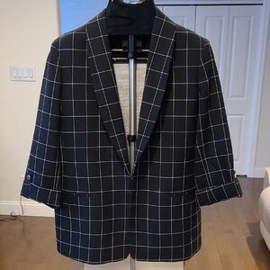 Anne Klein Black W White Pinstripe Open Blazer XL